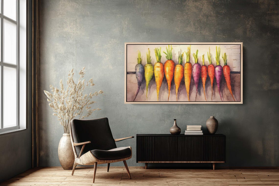 Rainbow Heirloom Carrots Row Watercolor Kitchen Farmhouse Decor Print - Image 3