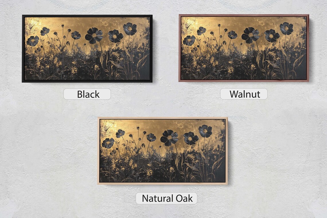 Black And Gold Wildflowers Elegant Dark Floral Botanical Poster - Image 2