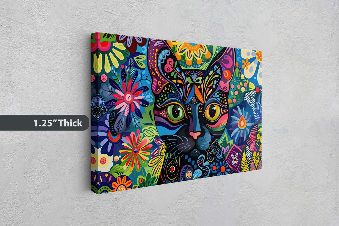 Whimsical Black Cat Pop Art, Geometric Abstract Art Print - Image 3