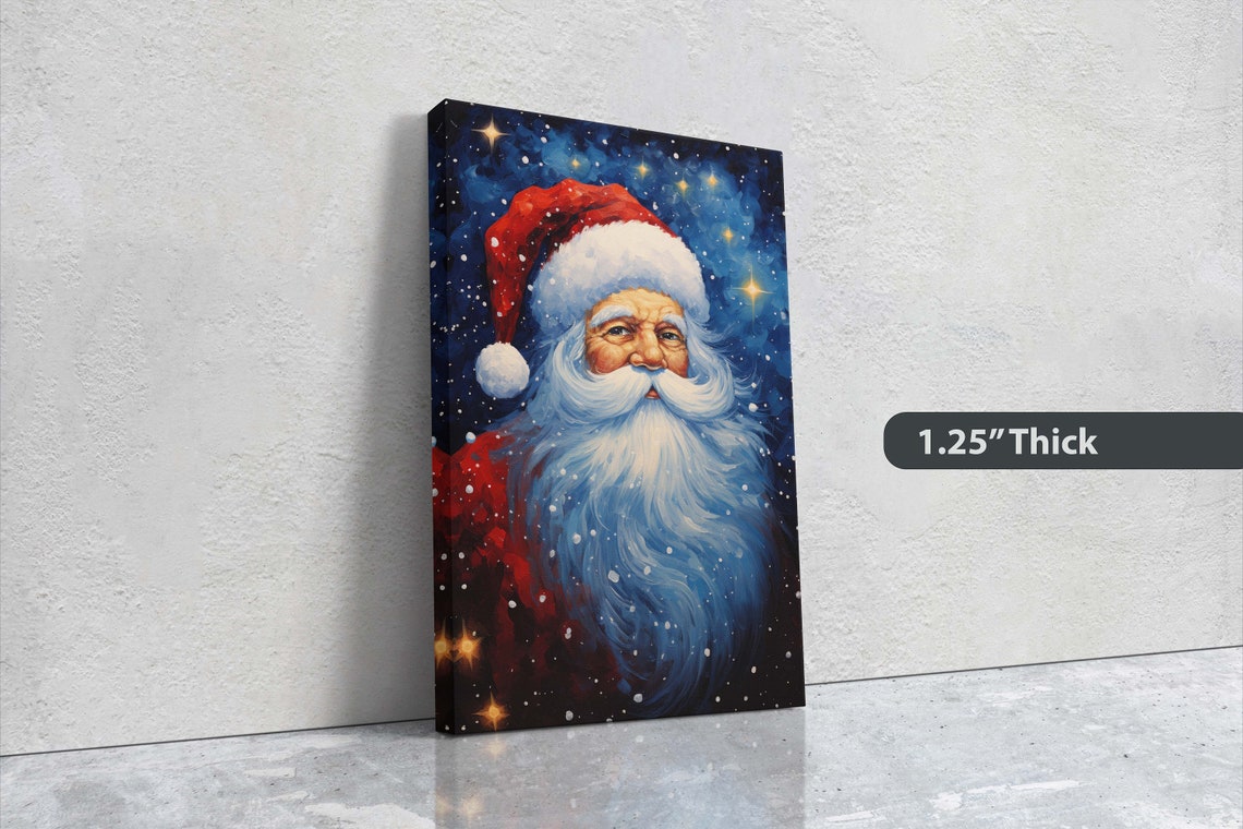 Santa Claus Portrait Starry Night Red Suit Blue Beard Christmas Poster - Image 3