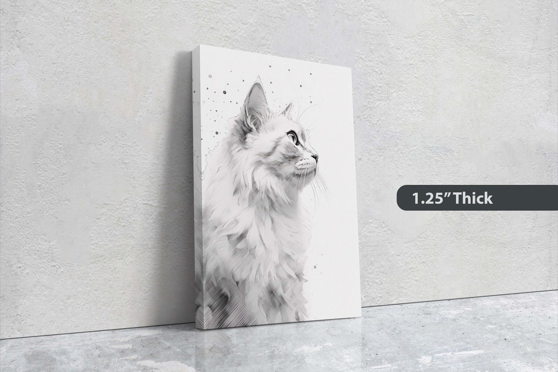 White Cat Profile Portrait Black White Minimal Feline Art Poster - Image 3