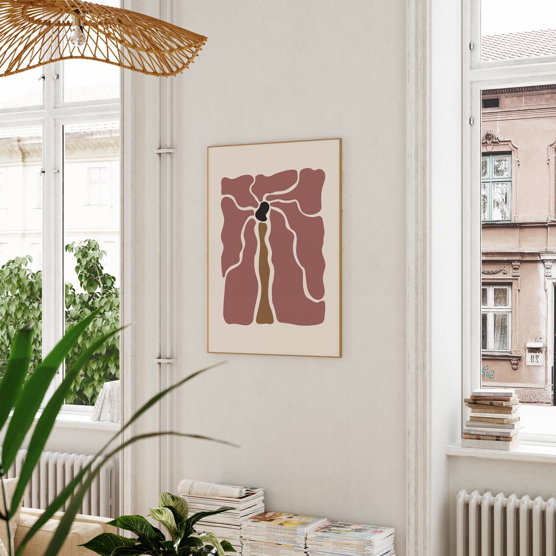 Bohemian Abstract Flower Poster Dusty Rose Mid Century Modern Floral Art - Image 2