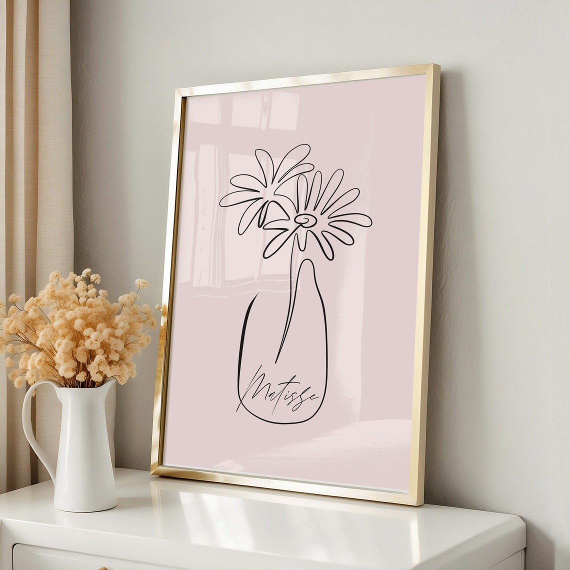 One Line Flowers Vase Minimalist Pink Matisse Script Art Poster - Image 3