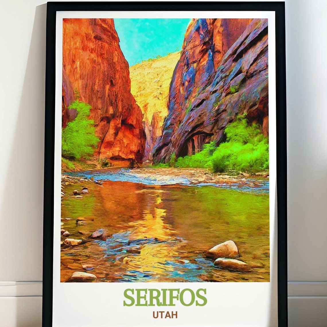 Serifos Utah Red Rock Canyon River Reflections Travel Poster