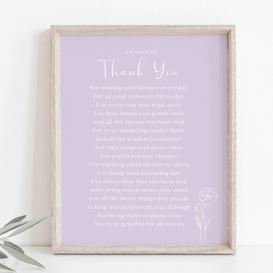 Parents Thank You Poem, Teacher Appreciation Gift