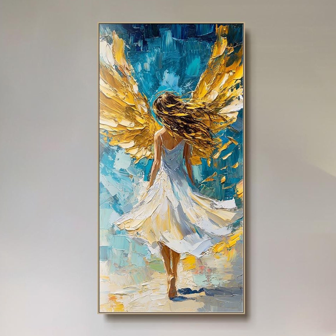 Golden Angel Oil Painting 3d Texture Wall Art Abstract Large Angelic Wall Decor Feminine Spiritual Art For Office Livingroom Wall Art
