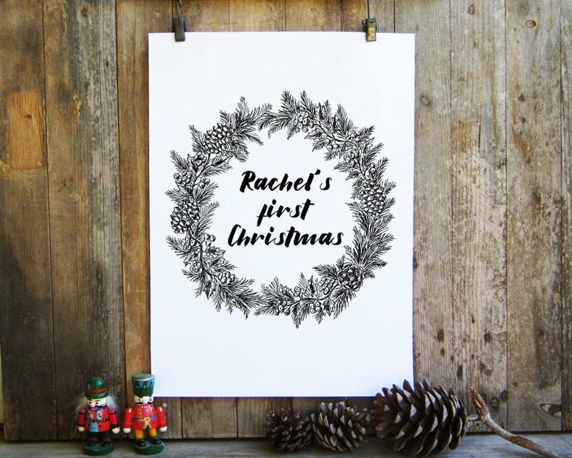 Our First Christmas Married Watercolor Wreath Holiday Poster - Image 2