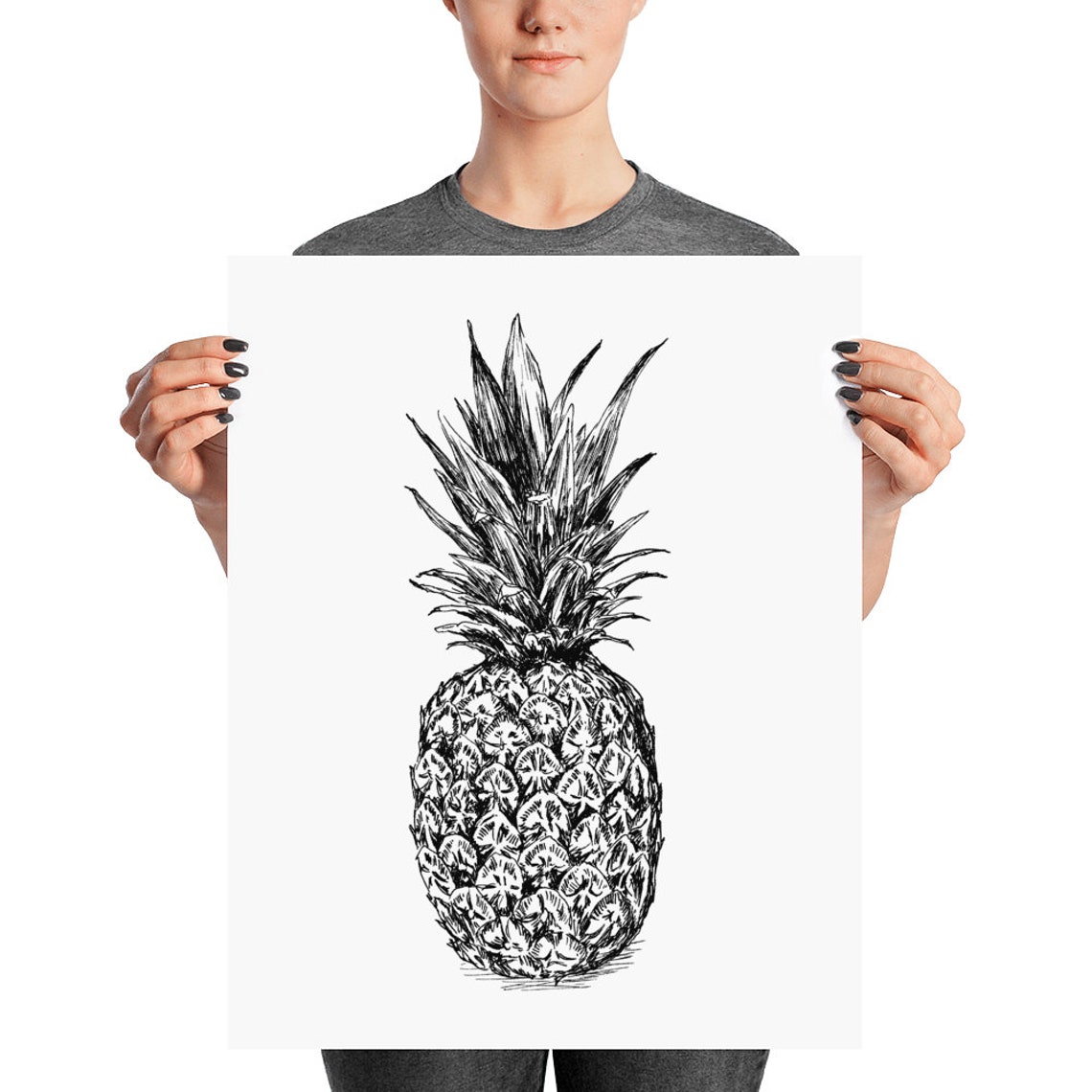 Pineapple Botanical Ink Sketch Minimalist Black White Fruit Wall Art - Image 3