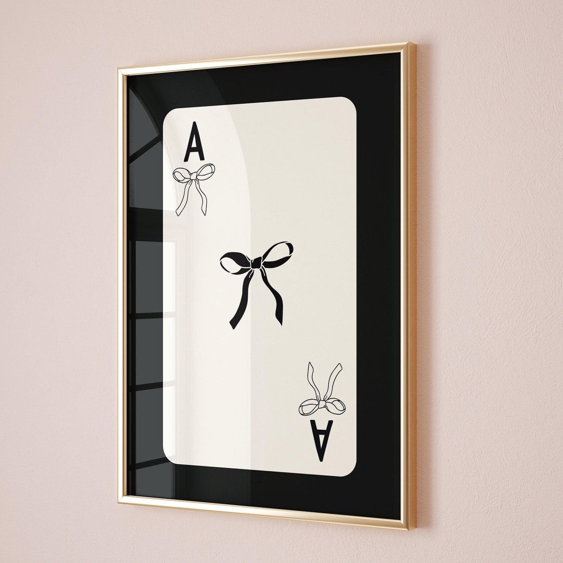 Ace Card Black Ribbon Bows Preppy White Minimalist Girly Wall Poster