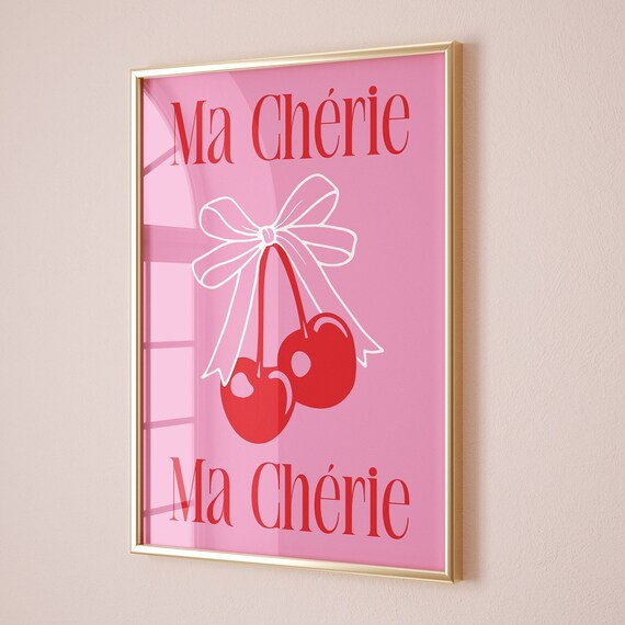 Ma Chérie Pink Red Cherry Ribbon Bow Coquette French Art Print