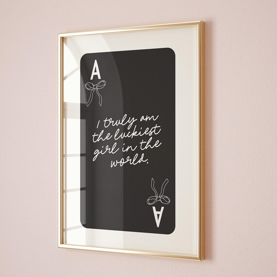 Ace Bow Card Lucky Girl Syndrome Poster Black Prints Trendy Preppy Wall Art Coquette Apartment Decor Girly Room
