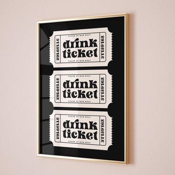 Trendy Wall Art Prints Drink Ticket Poster Retro Black Beige Neutral Bar Cart Decor
