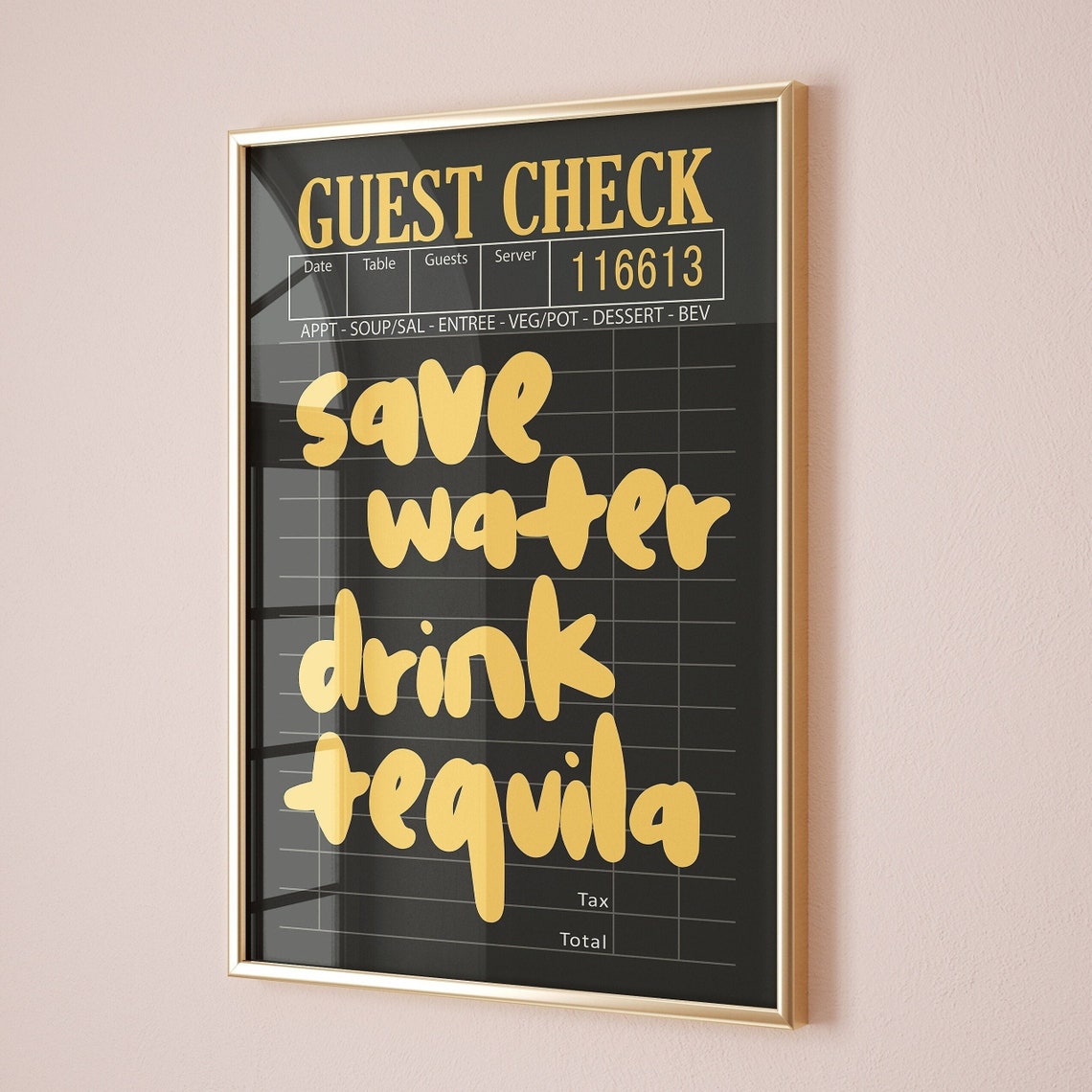 Save Water Drink Tequila Black Guest Check Gold Bar Wall Art