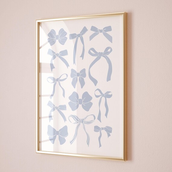 Blue Ribbon Bows Coquette Trendy Girly Bedroom Decor Wall Art