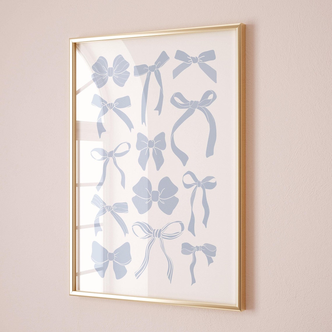 Blue Ribbon Bows Coquette Trendy Girly Bedroom Decor Wall Art