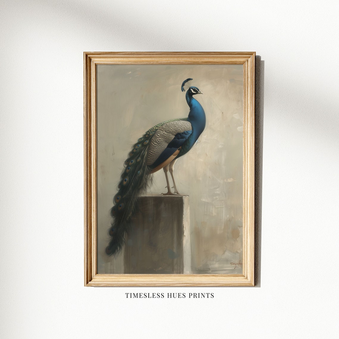 Blue Peacock Perched On A Stone Pedestal Vintage Style Poster