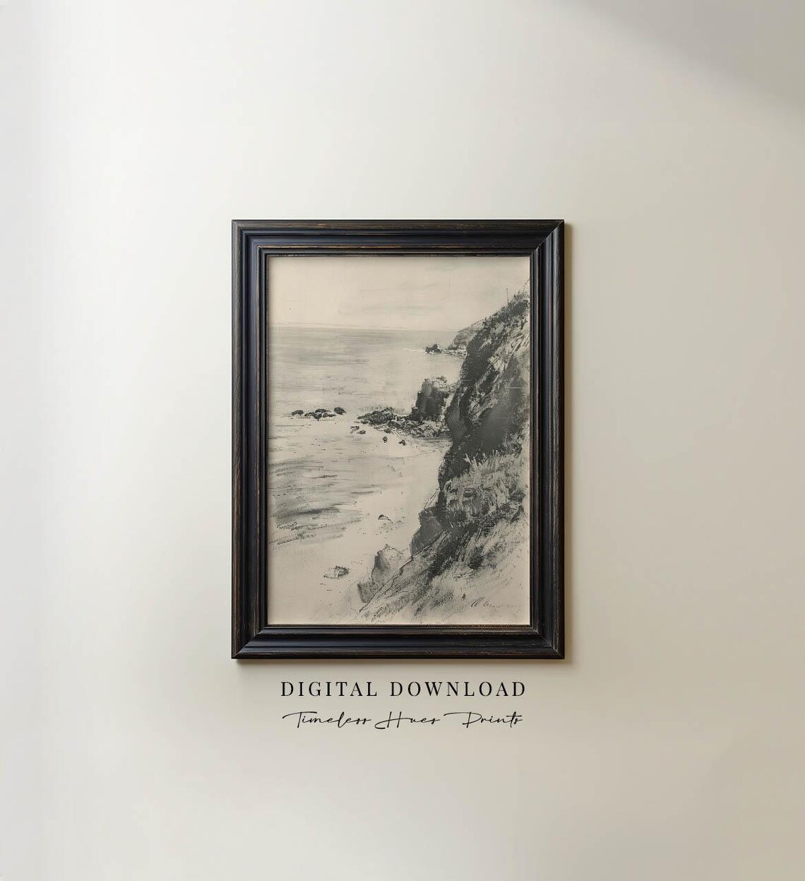 Coastal Landscape Pencil Sketch Wall Art Print
