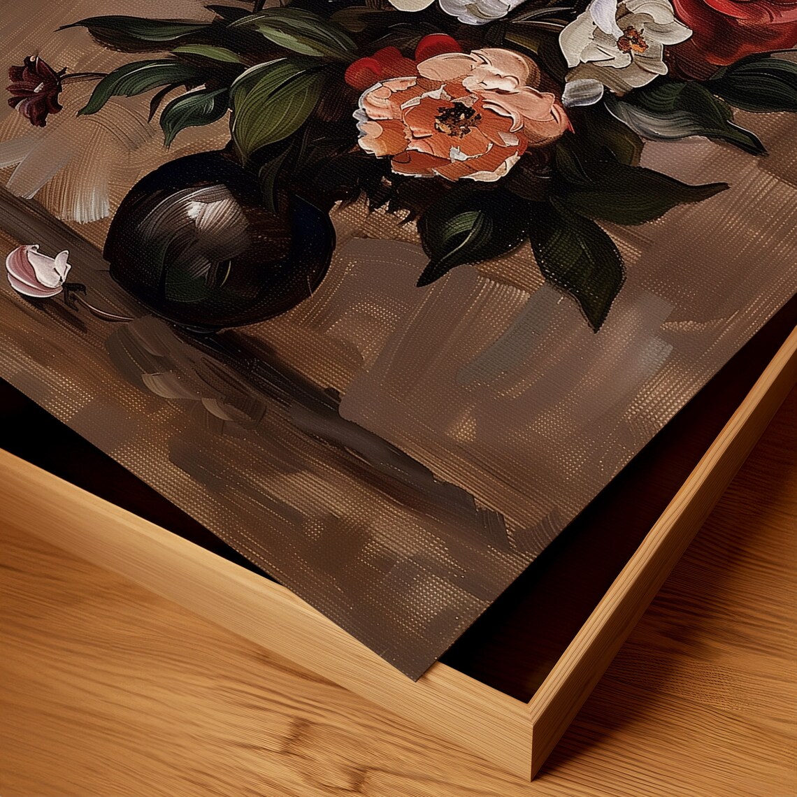 Vintage Rose Bouquet in Dark Vase Antique Still Life Oil Poster - Image 3