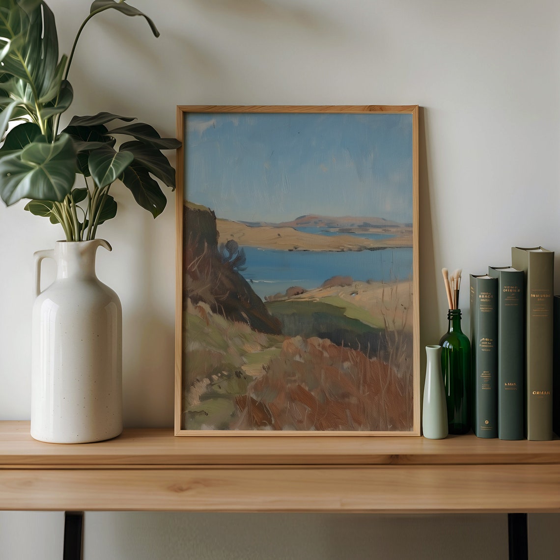 Golden Hillside Blue Bay Quiet Lakeside Rustic Landscape Poster - Image 2