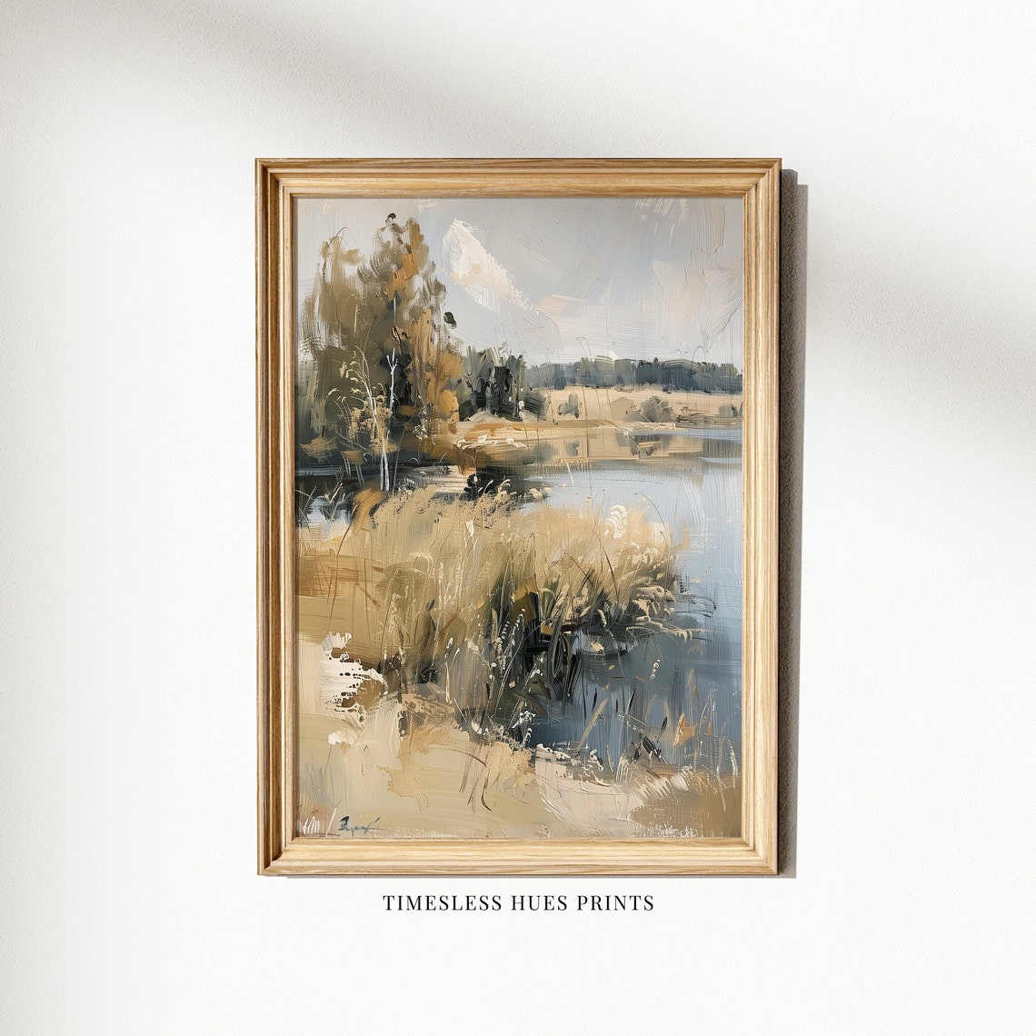 Autumn Birch Trees By A Misty Lake With Tall Golden Reeds Poster