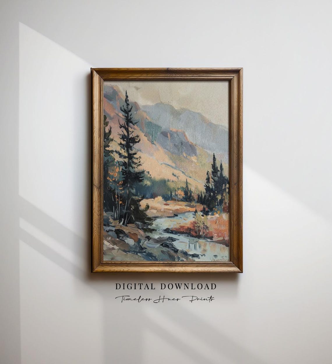 Textured Mountain River Cabin Wilderness Vintage Landscape Poster