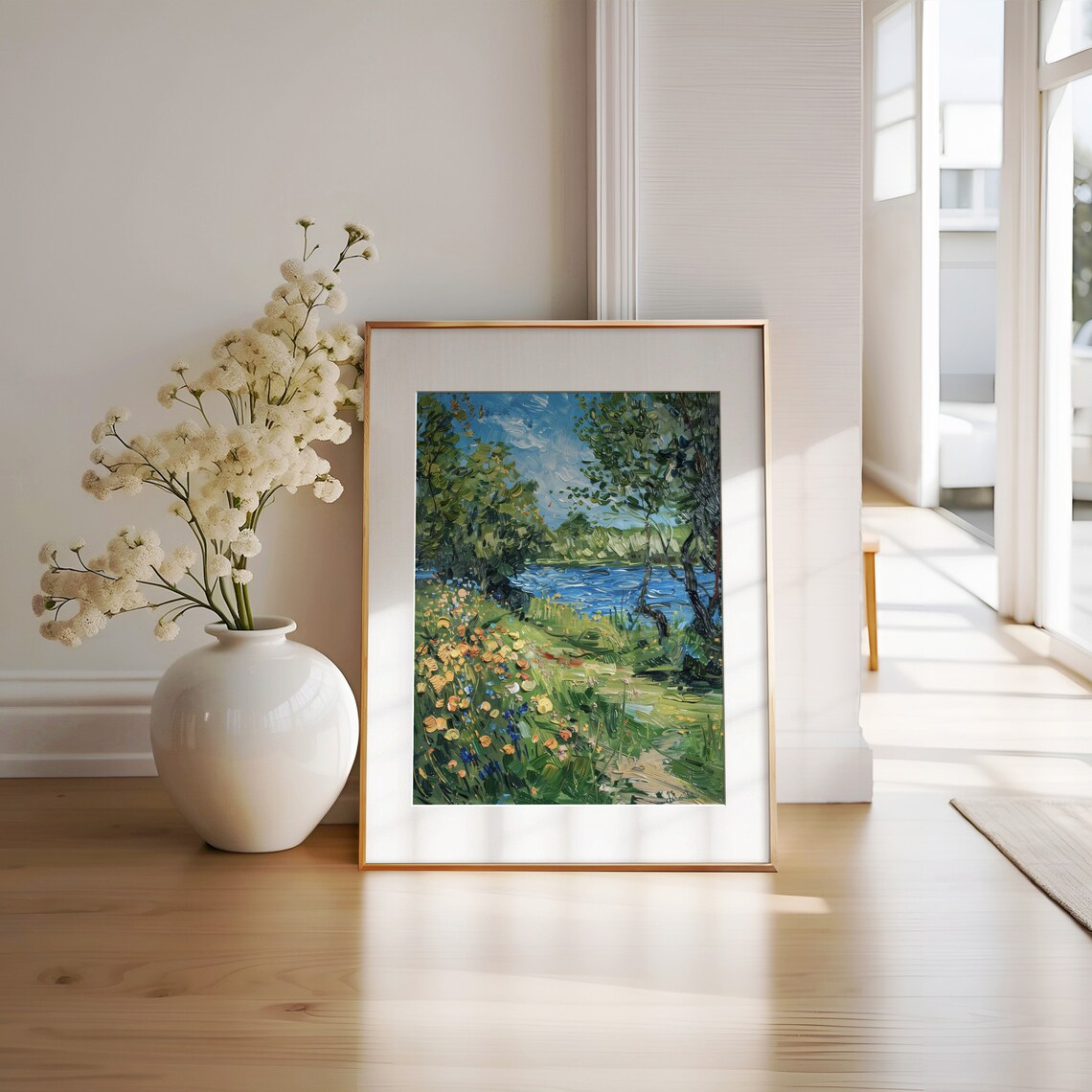 Wildflower Riverbank Impressionist Oil Painting Summer River Poster - Image 2