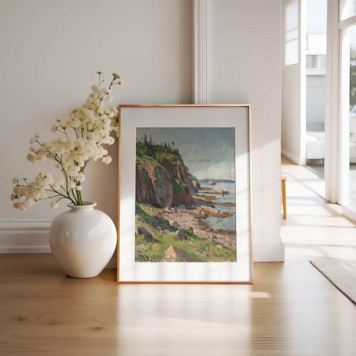 Coastal Cliffs Rocky Shoreline Pine Trees Ocean View Oil Poster - Image 2