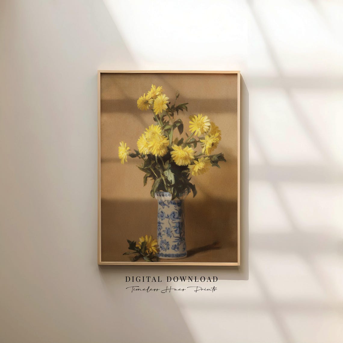 Yellow Chrysanthemums in Vase Vintage Floral Still Life Poster
