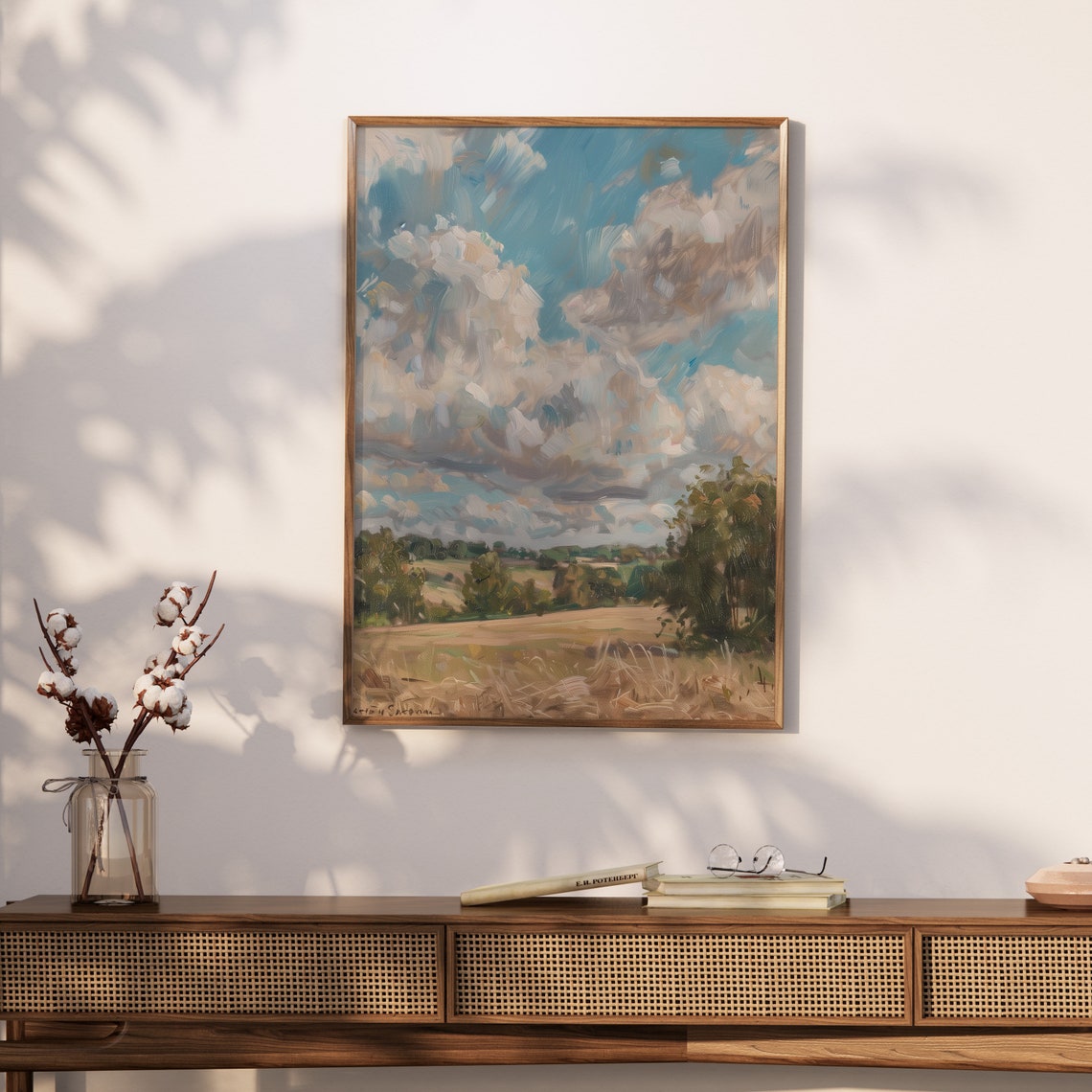 Golden Wheat Field Billowing Clouds Sky Impressionist Poster - Image 2