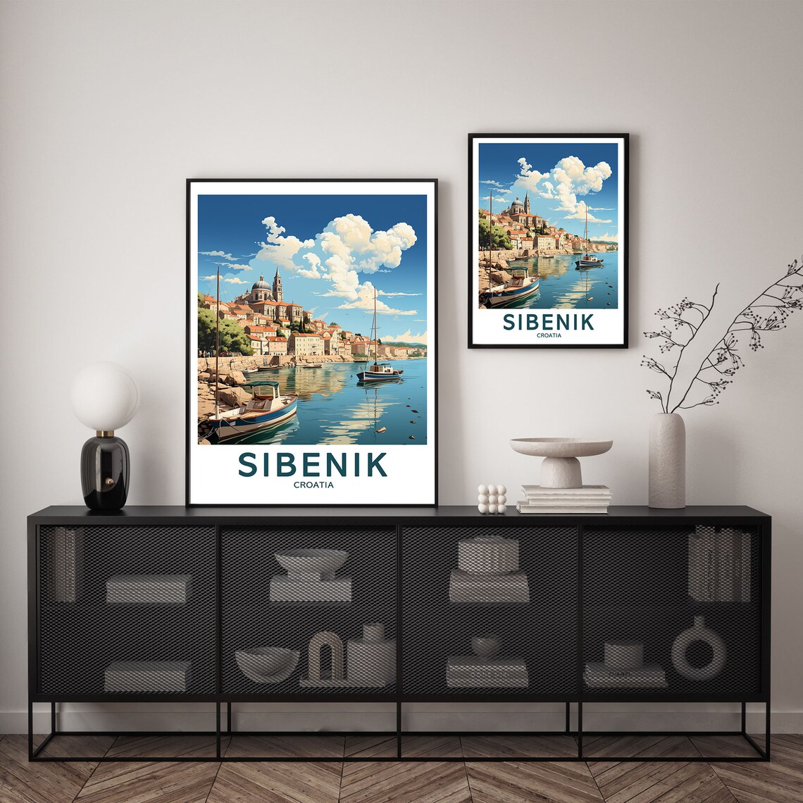 Sibenik Croatia Dalmatian Harbor Old Town Vintage Travel Poster - Image 2