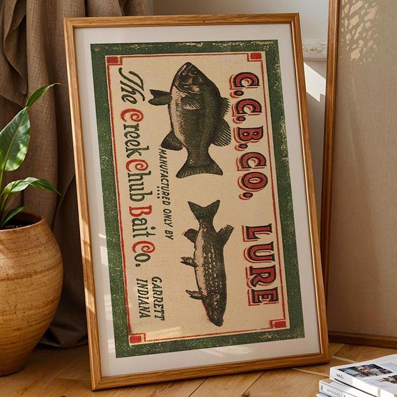 Vintage Fishing Lure Art Print, Fisherman Decor