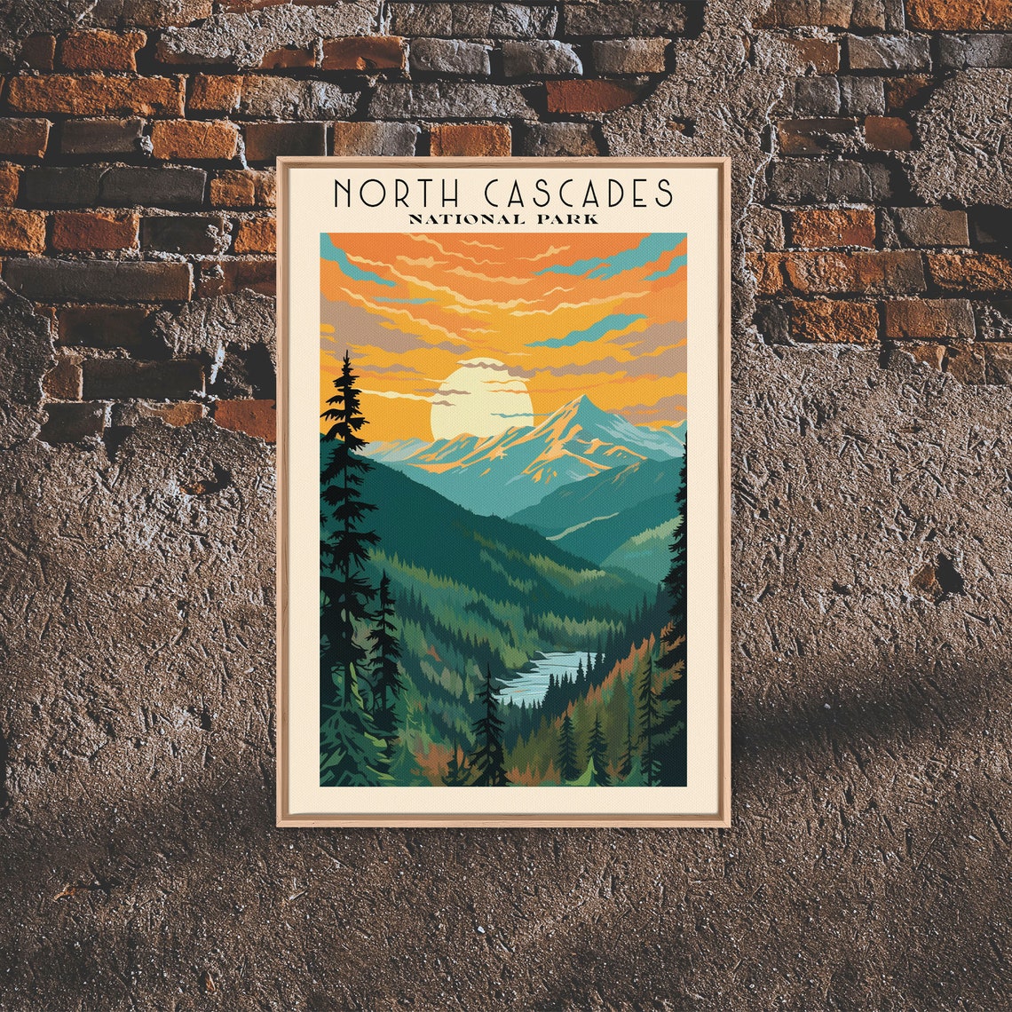 North Cascades National Park Sunset Snowy Peak Valley Travel Poster - Image 2