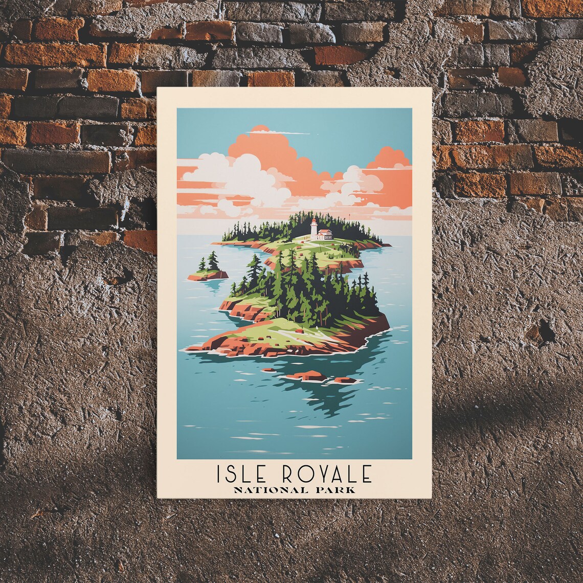 Isle Royale National Park Lighthouse Island Lake Travel Poster - Image 2