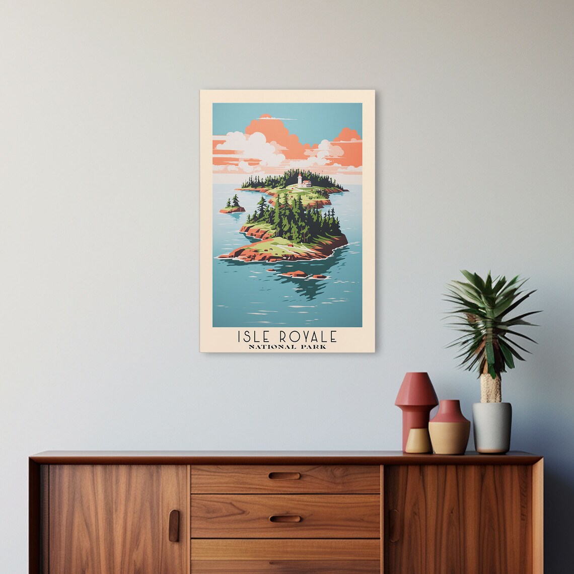 Isle Royale National Park Lighthouse Island Lake Travel Poster