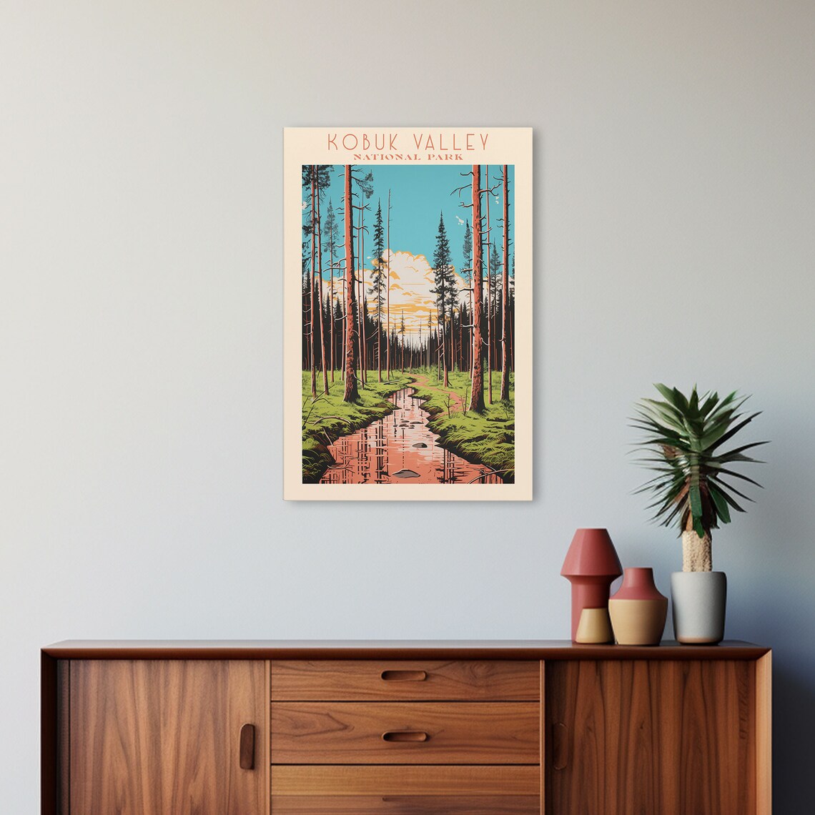 Kobuk Valley National Park Pine Forest Stream Sunset Travel Poster - Image 3