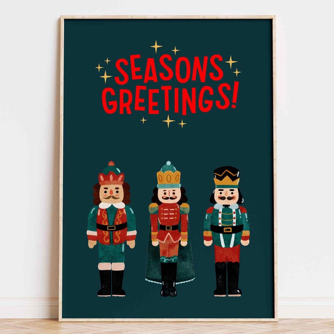 Retro Seasons Greetings Nutcracker Soldiers Navy Holiday Poster