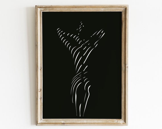 Black Wall Art Nude Woman Bedroom Erotic Nudity Print Girl Illustration