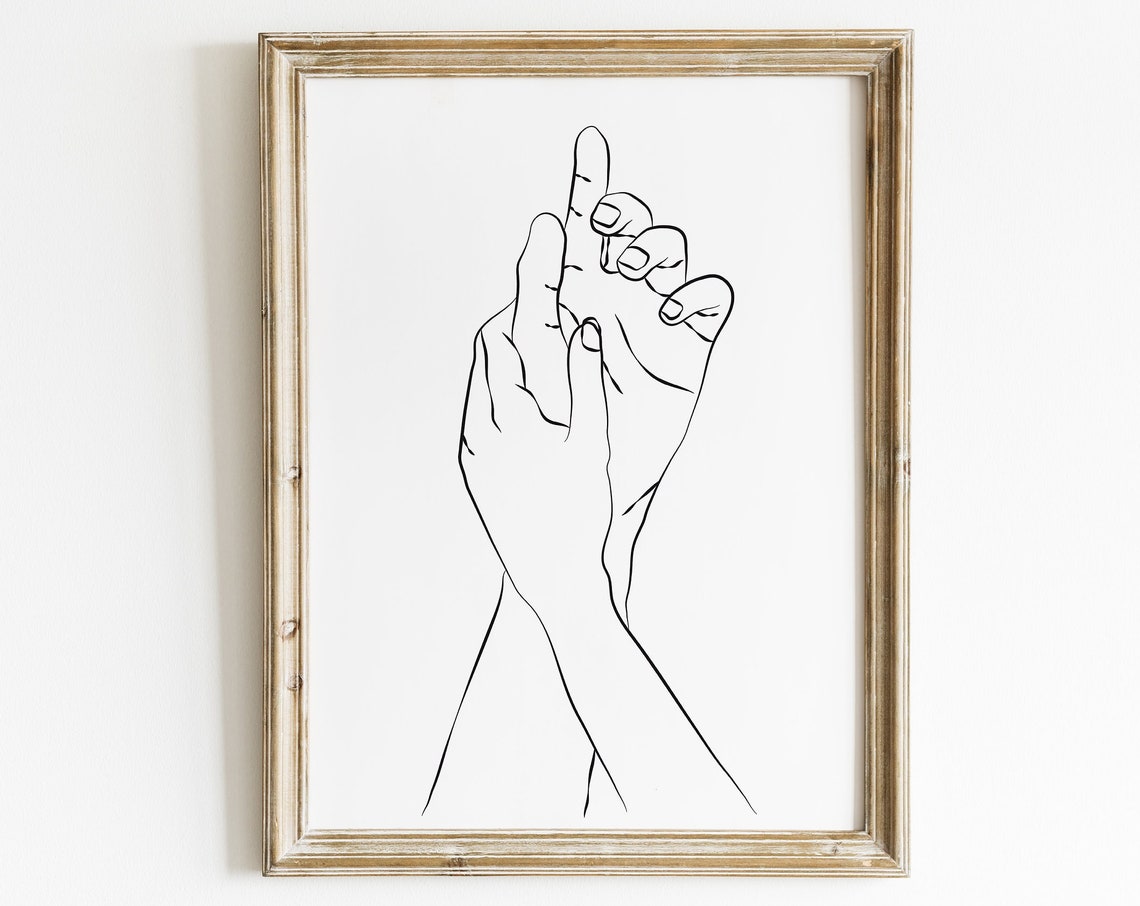 Couple Holding Hands Interlaced Fingers Minimalist Line Art Poster