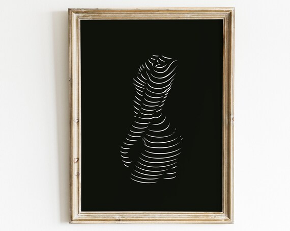 Black Background Woman Poster Nude Girl Female Body Contour Figurative Art Line Drawing Bathroom Wall Modern