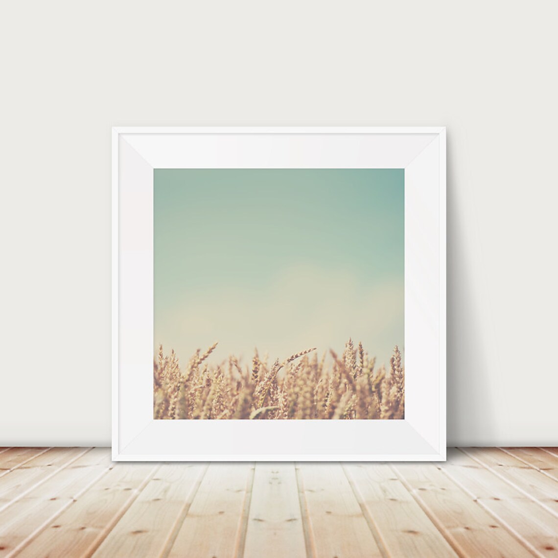 Golden Wheat Field Under Soft Sky Minimalist Harvest Photo Poster
