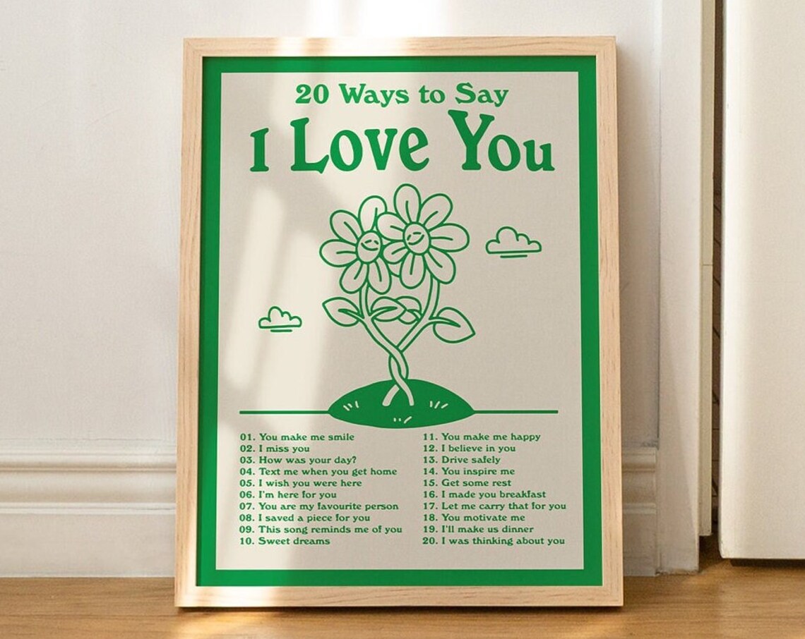 I Love You Retro Quote Art Print, Green Typography