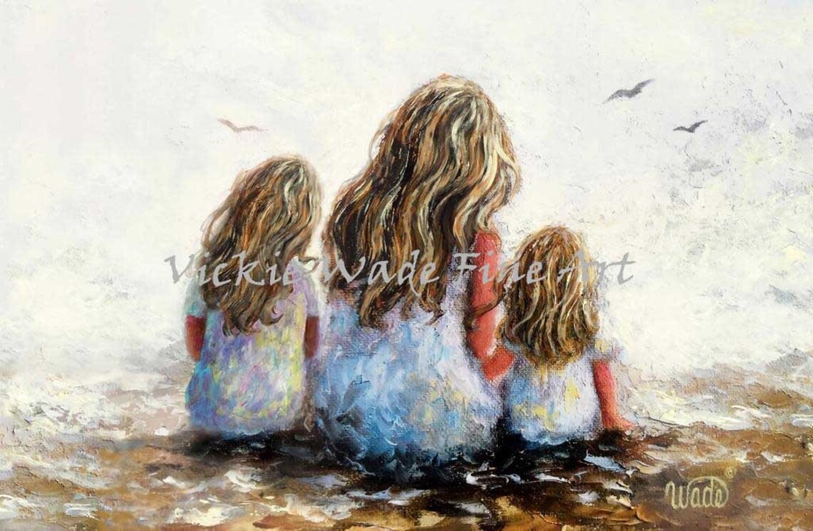 Mother Two Daughters by the Sea, Vickie Wade Art Print - Image 2