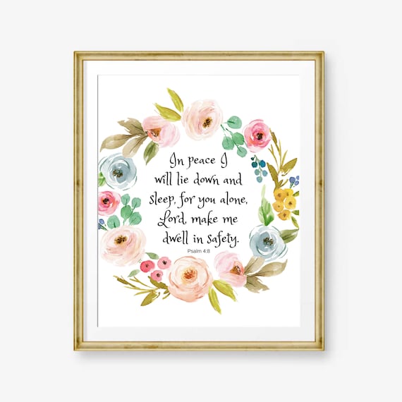 Psalm 4:8 In Peace I Will Lie Down Floral Bible Verse Wall Art