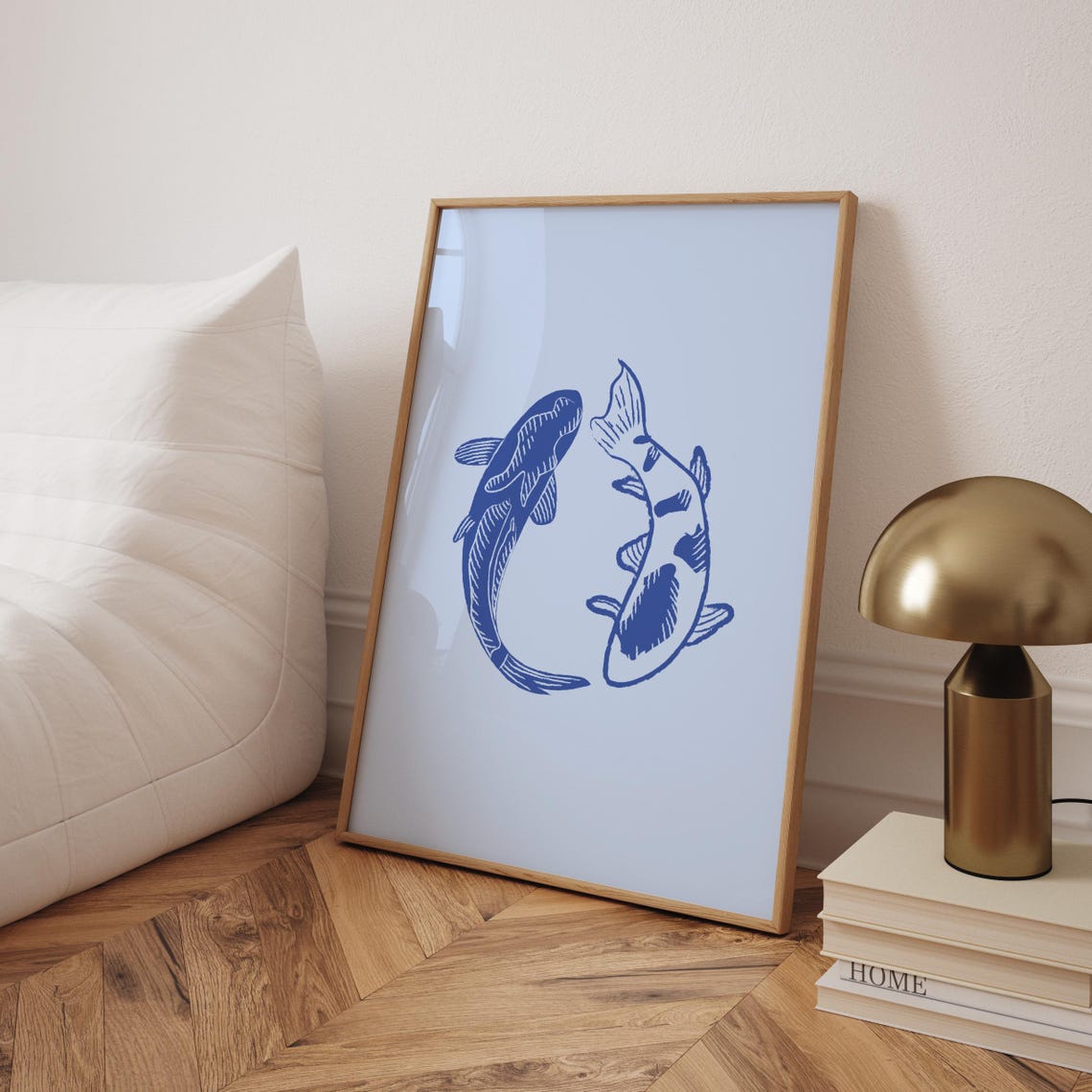 Blue Koi Fish Yin Yang Minimalist Japanese Style Bathroom Poster