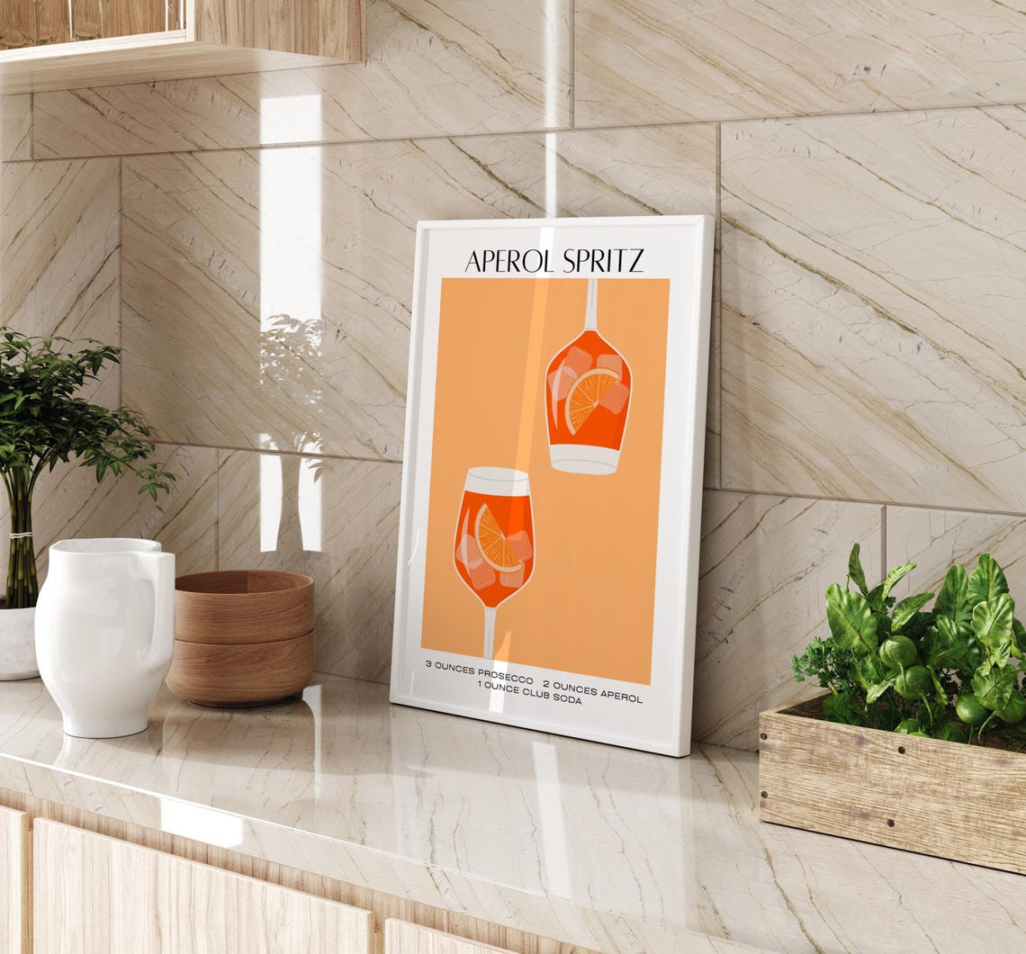 Aperol Spritz Retro Cocktail Recipe Illustration Bar Cart Poster - Image 3