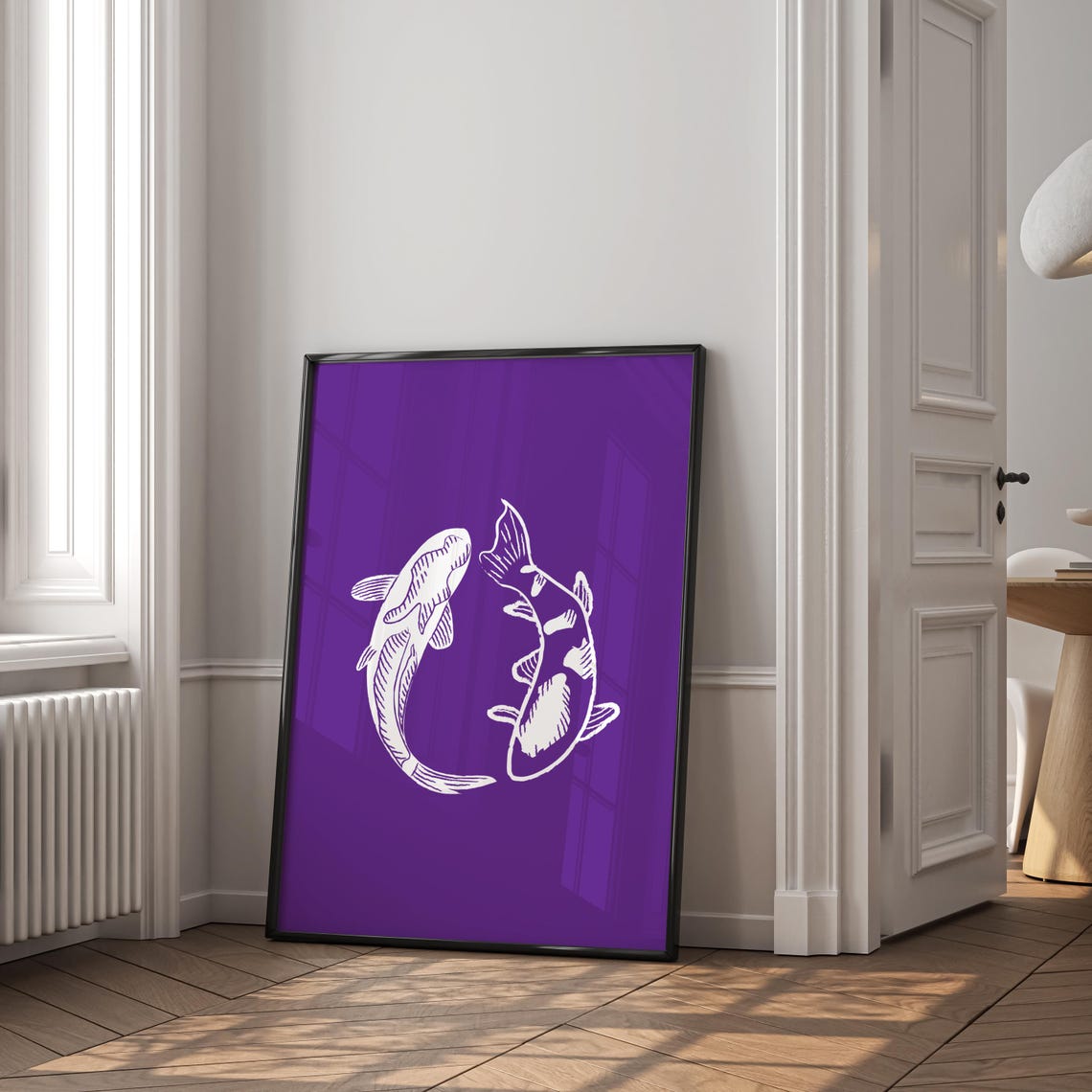 Purple Koi Fish Yin Yang Minimalist Japanese Style Office Poster - Image 3