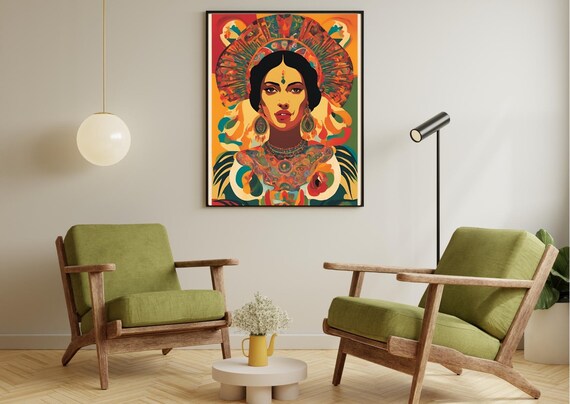 Colorful Mexican Woman Portrait With Ornate Headdress Pop Art Poster