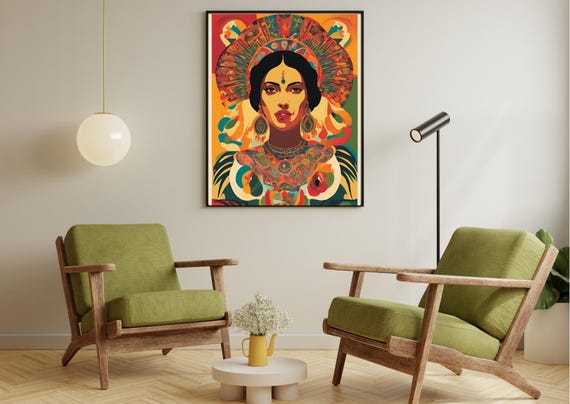 Mexican Woman Portrait Wall Art Colorful Boho Print