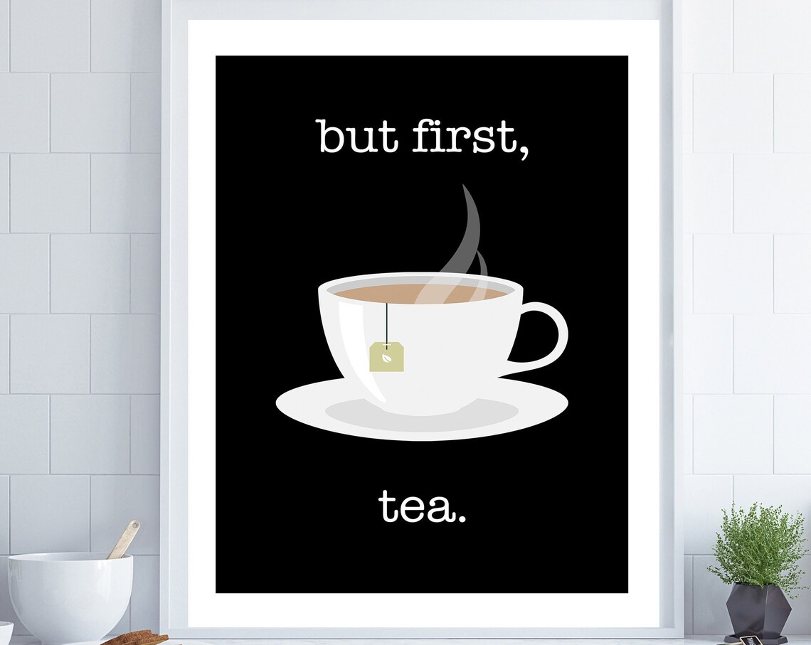 But First Tea Retro Kitchen Poster, Tea Lover Decor
