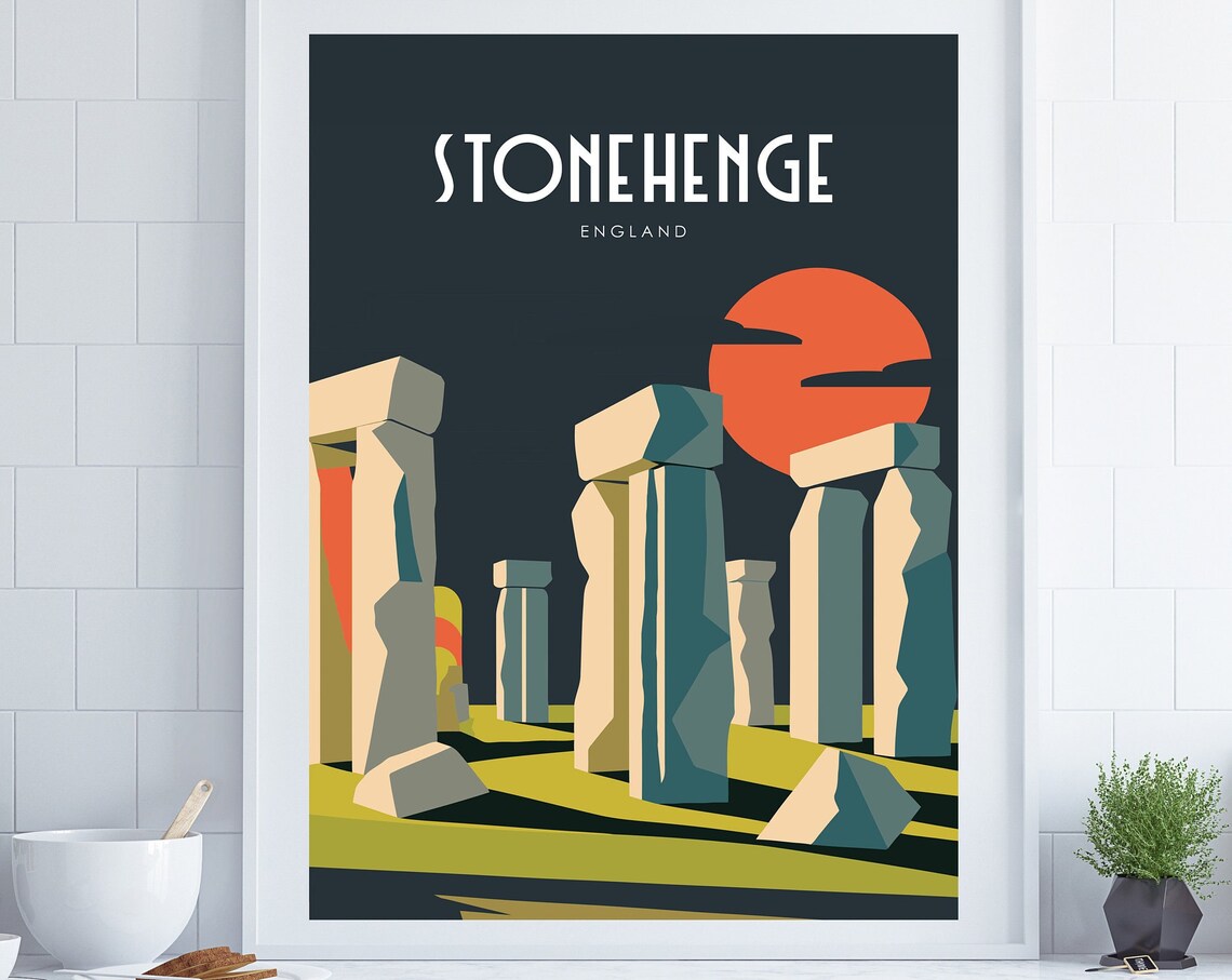 Stonehenge Mid-Century Travel Poster, Landmark Art Print